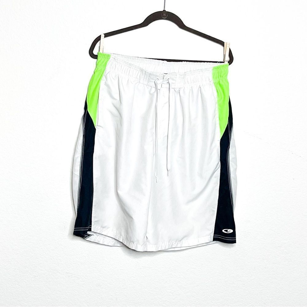 C9 by Champion Men's White Athletic Shorts with Neon Green & Navy Accents Size L